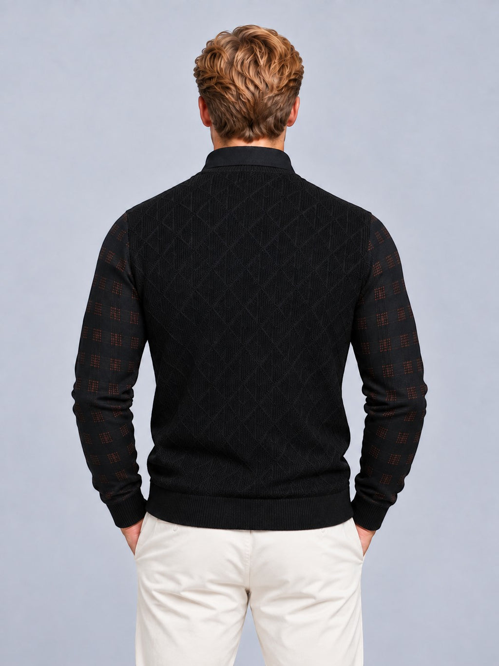 Jorvalore | Men’s Collared Two in One V-Neck Jumper Cable-Knit Layered Top