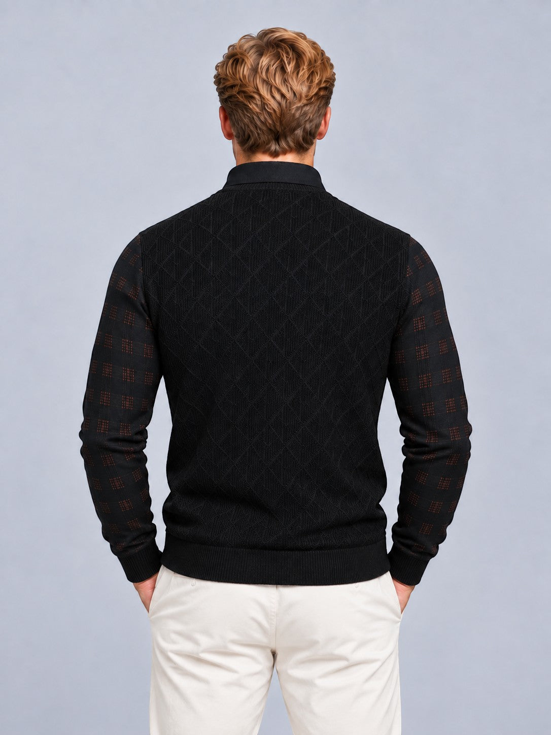 Jorvalore | Men’s Collared Two in One V-Neck Jumper Cable-Knit Layered Top