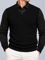 Jorvalore | Men’s Collared Two in One V-Neck Jumper Cable-Knit Layered Top