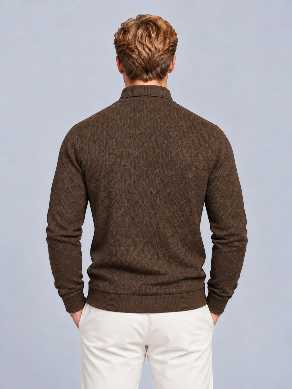 Jorvalore | Men’s Collared Two in One V-Neck Jumper Cable-Knit Layered Top