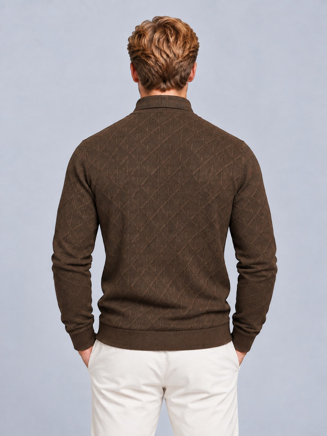 Jorvalore | Men’s Collared Two in One V-Neck Jumper Cable-Knit Layered Top