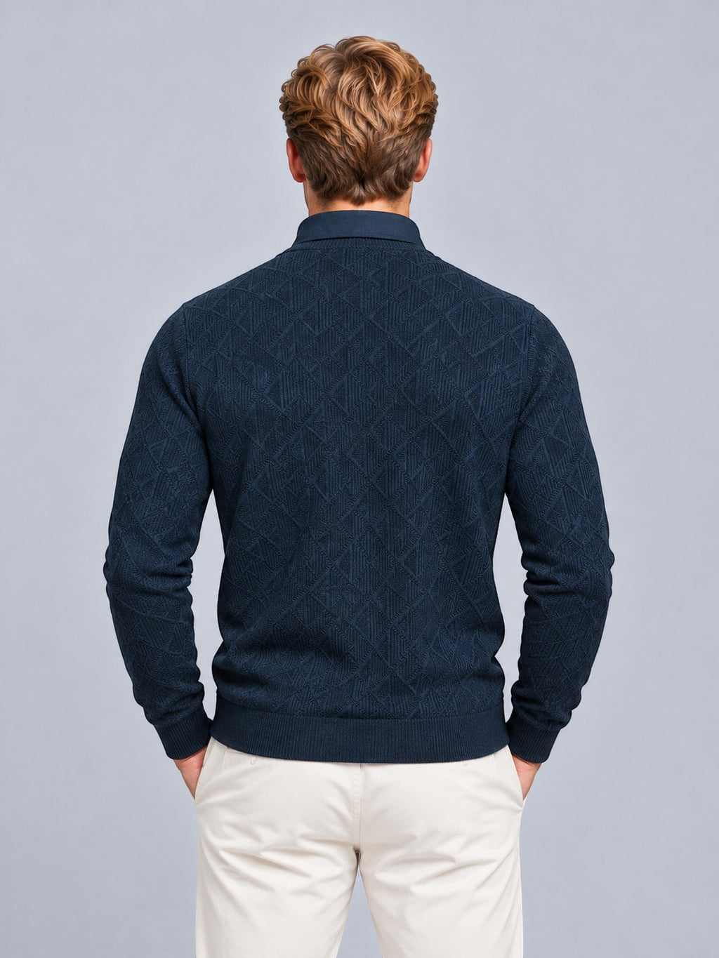 Jorvalore | Men’s Collared Two in One V-Neck Jumper Cable-Knit Layered Top