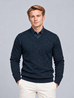 Jorvalore | Men’s Collared Two in One V-Neck Jumper Cable-Knit Layered Top