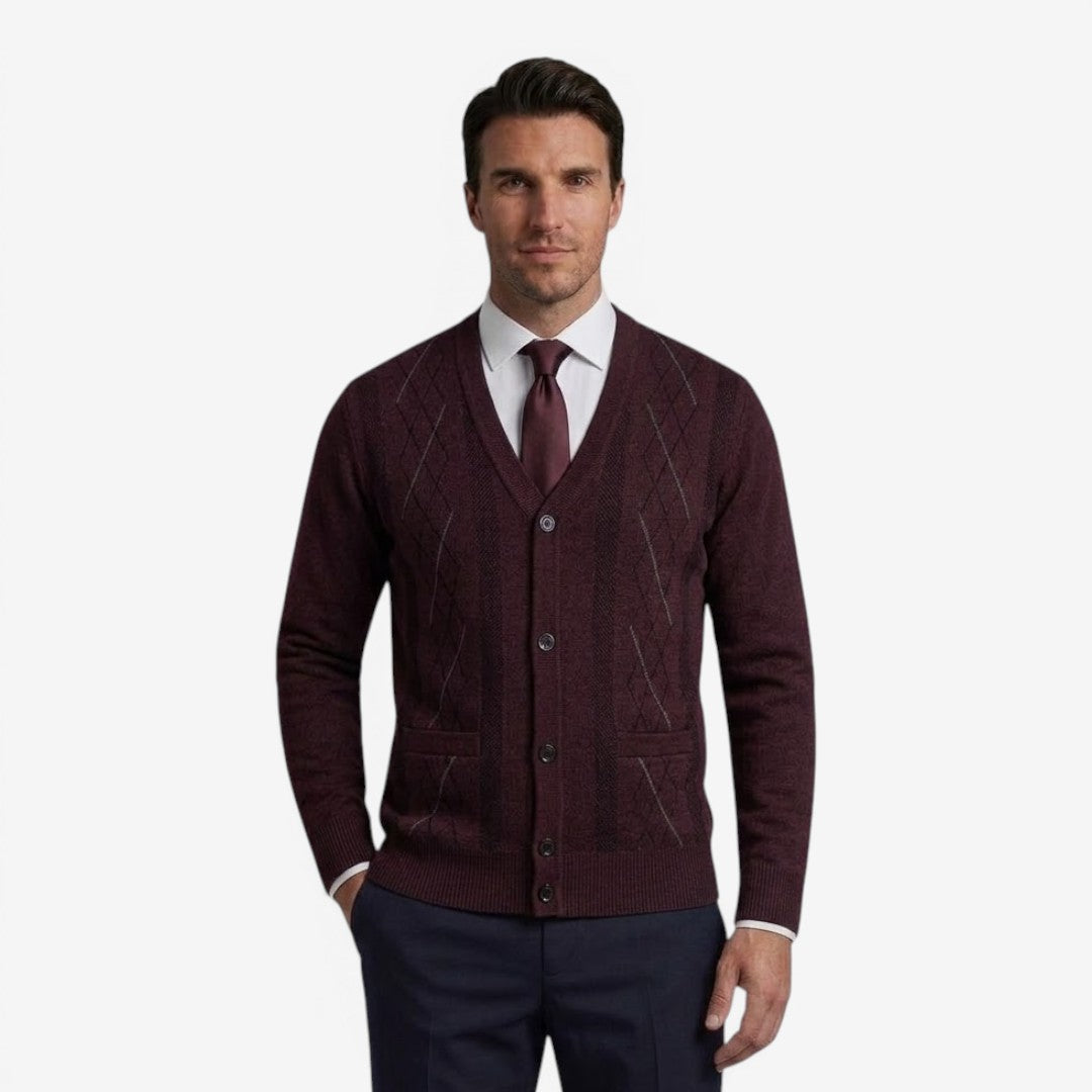 Jorvalore | Men's Diamond Knit Cardigan for Business Casual Style