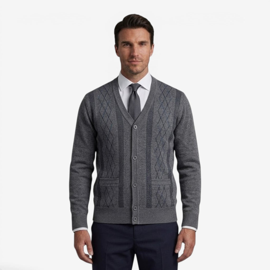 Jorvalore | Men's Diamond Knit Cardigan for Business Casual Style