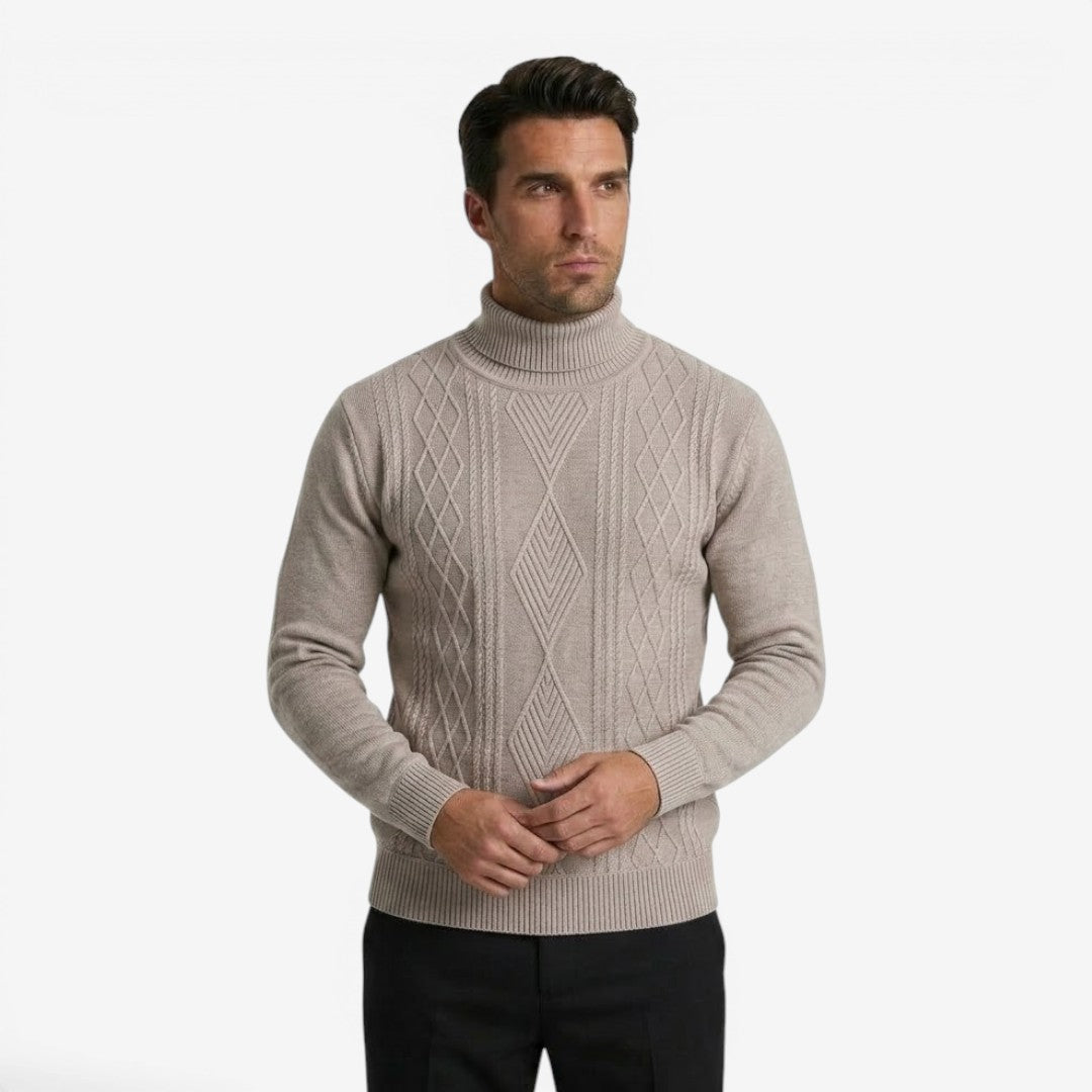 Jorvalore | Men's High Neck Textured Knit Jumper Soft Comfortable Fit