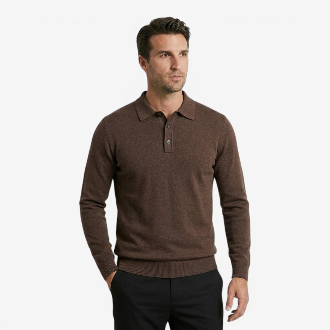 Jorvalore | Men's Long Sleeve Knit Wool Blend Polo Shirt for Smart Casual Wear