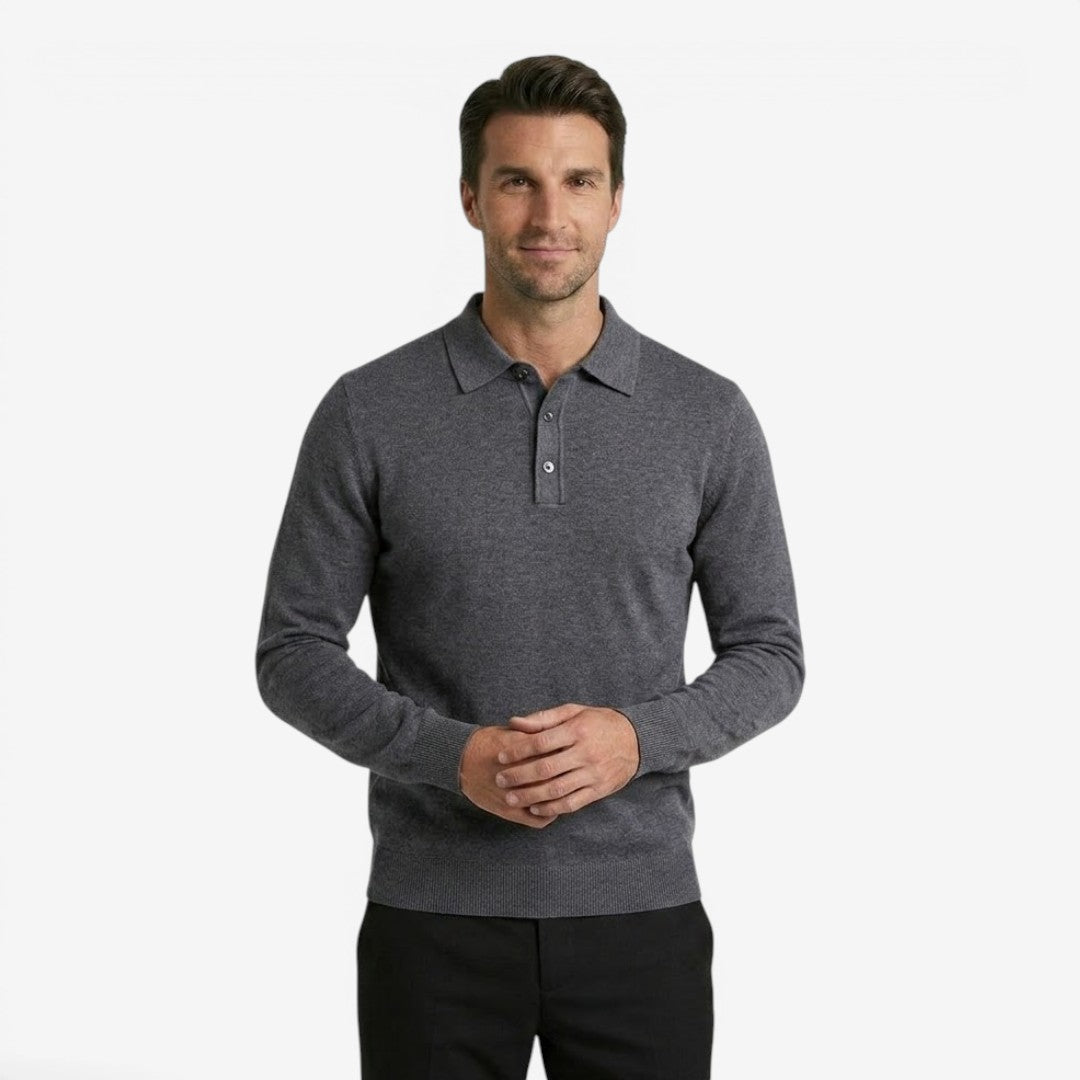 Jorvalore | Men's Long Sleeve Knit Wool Blend Polo Shirt for Smart Casual Wear