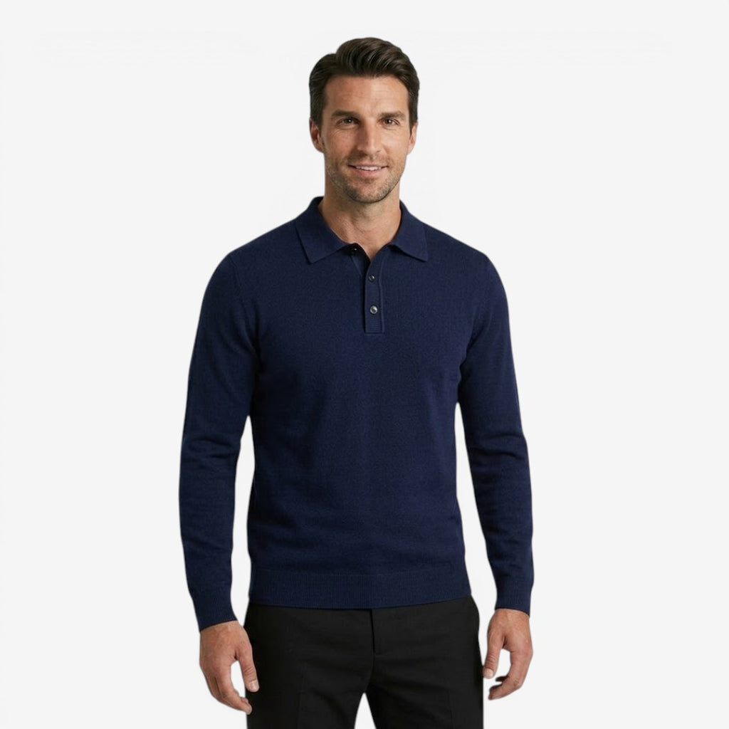 Jorvalore | Men's Long Sleeve Knit Wool Blend Polo Shirt for Smart Casual Wear
