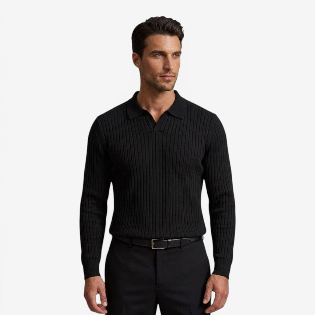 Jorvalore | Men's Long Sleeve Knit Polo Shirt for Casual Wear