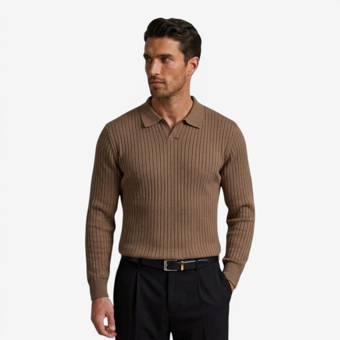 Jorvalore | Men's Long Sleeve Knit Polo Shirt for Casual Wear