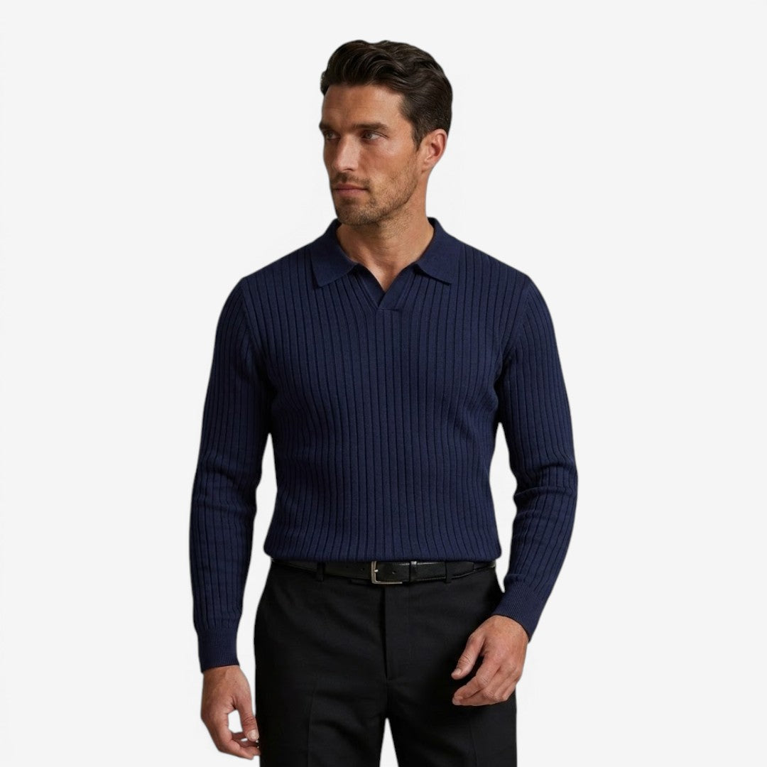 Jorvalore | Men's Long Sleeve Knit Polo Shirt for Casual Wear
