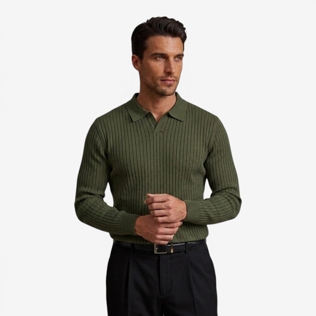 Jorvalore | Men's Long Sleeve Knit Polo Shirt for Casual Wear