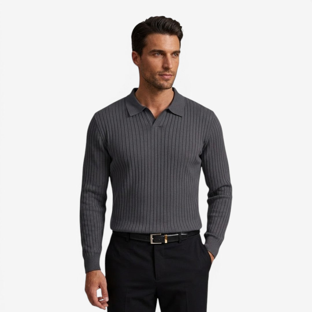 Jorvalore | Men's Long Sleeve Knit Polo Shirt for Casual Wear