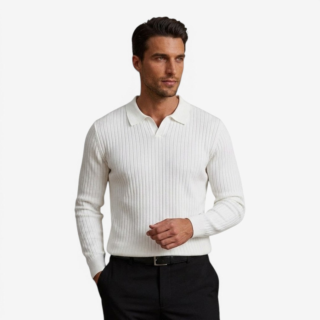 Jorvalore | Men's Long Sleeve Knit Polo Shirt for Casual Wear