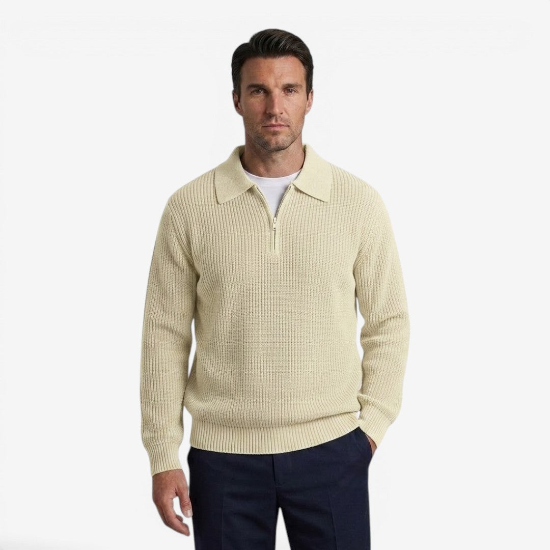 Jorvalore | Men's Quarter Zip Knit Jumper Soft Warm Polo Collar