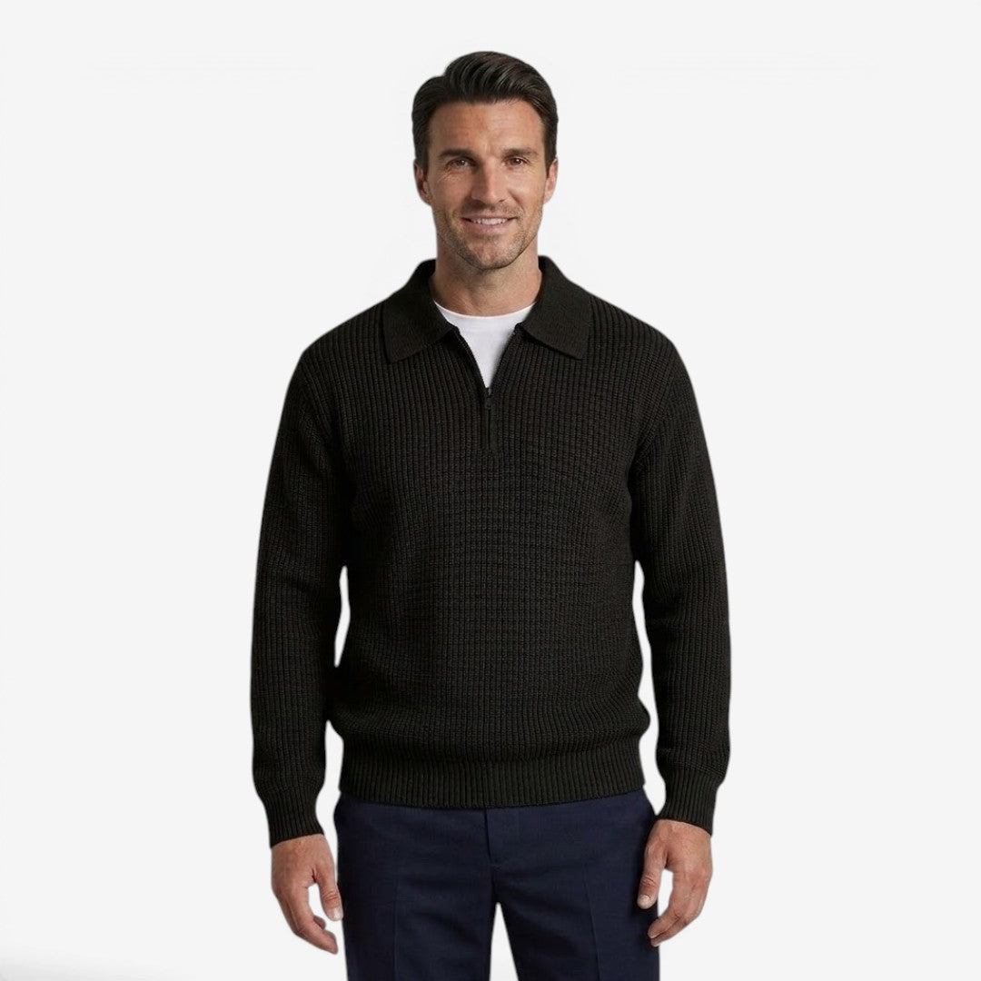 Jorvalore | Men's Quarter Zip Knit Jumper Soft Warm Polo Collar