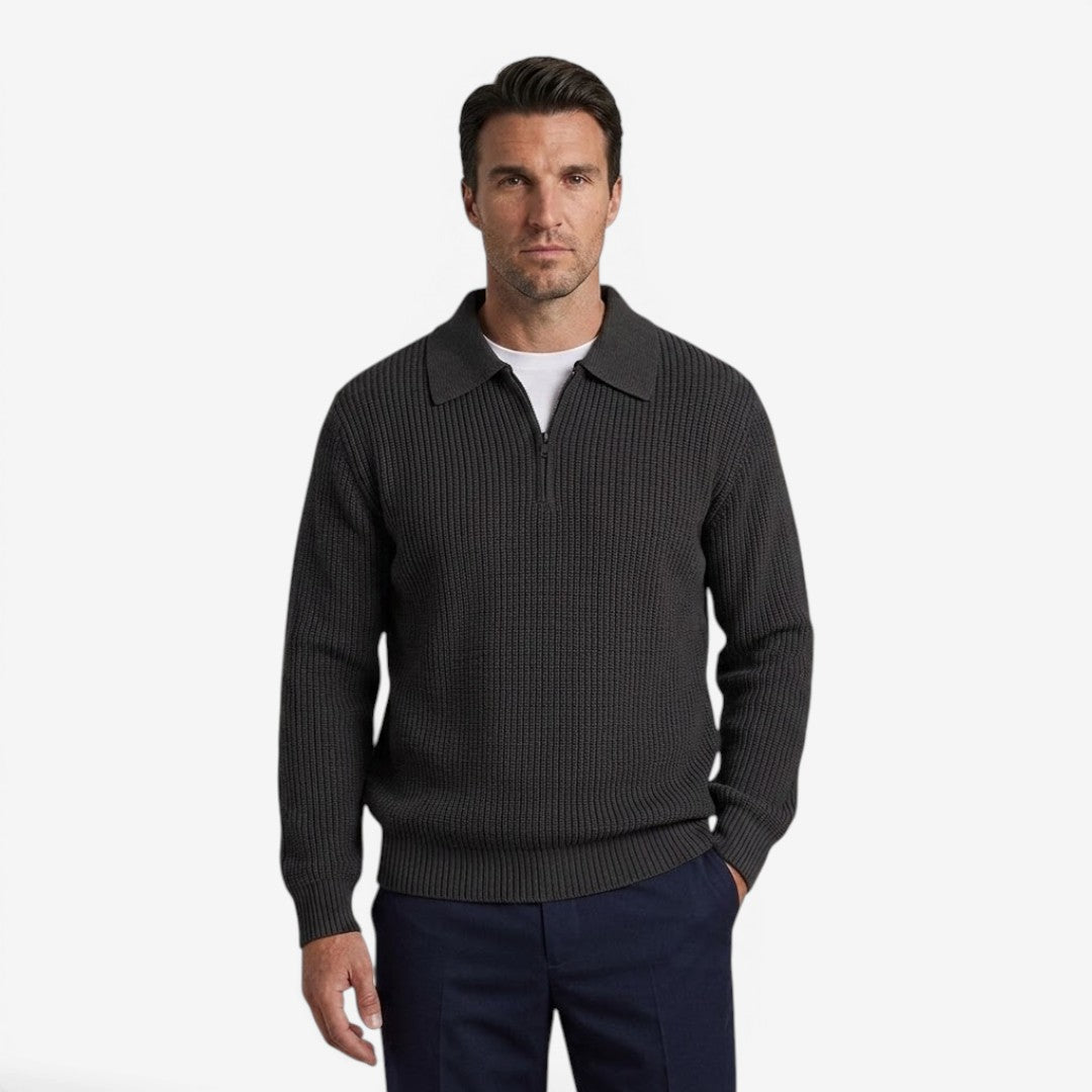 Jorvalore | Men's Quarter Zip Knit Jumper Soft Warm Polo Collar