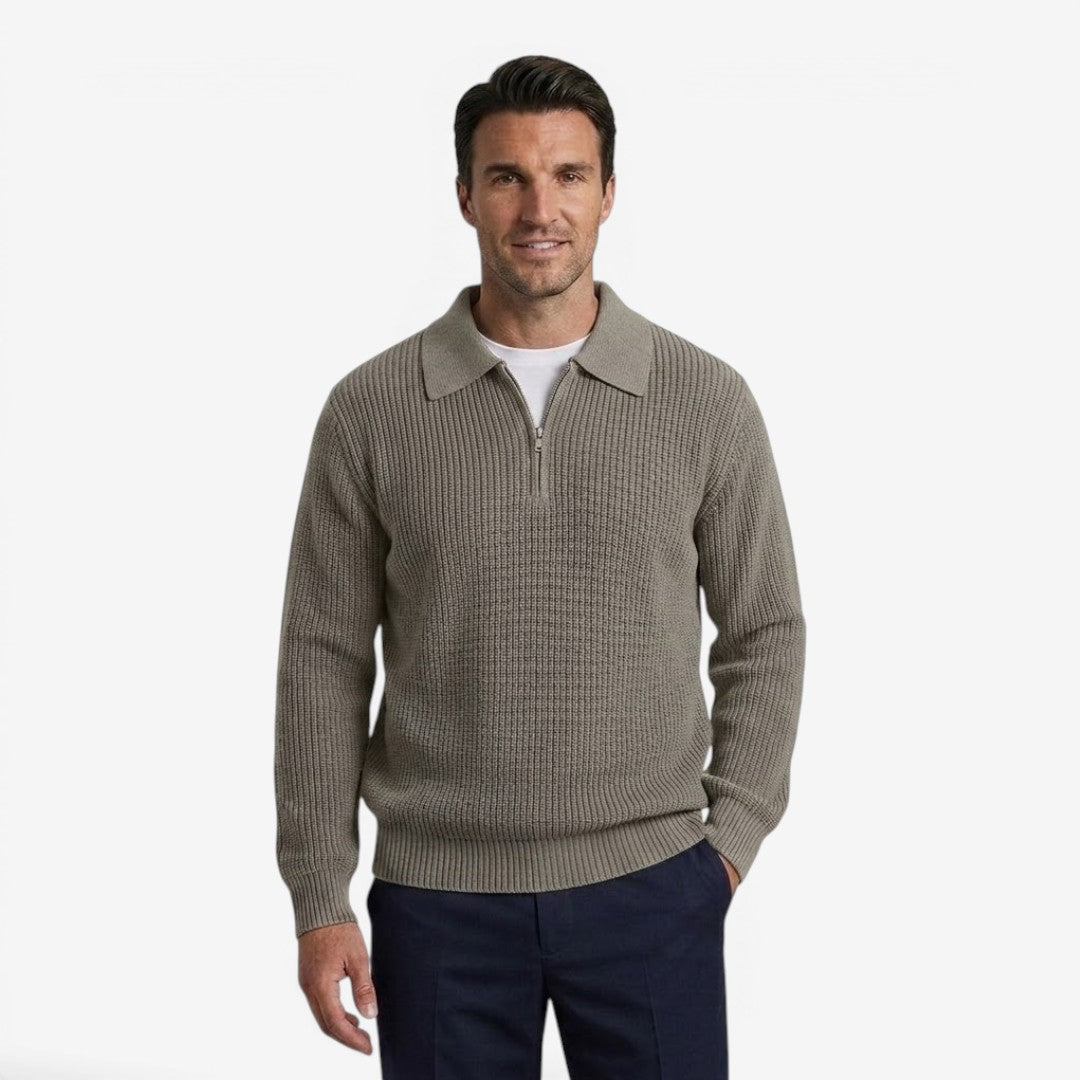 Jorvalore | Men's Quarter Zip Knit Jumper Soft Warm Polo Collar