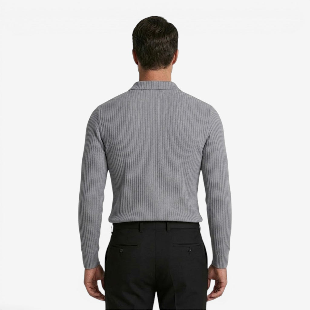 Jorvalore | Men's Ribbed Knit Long Sleeve Polo Shirt for Business Casual Wear