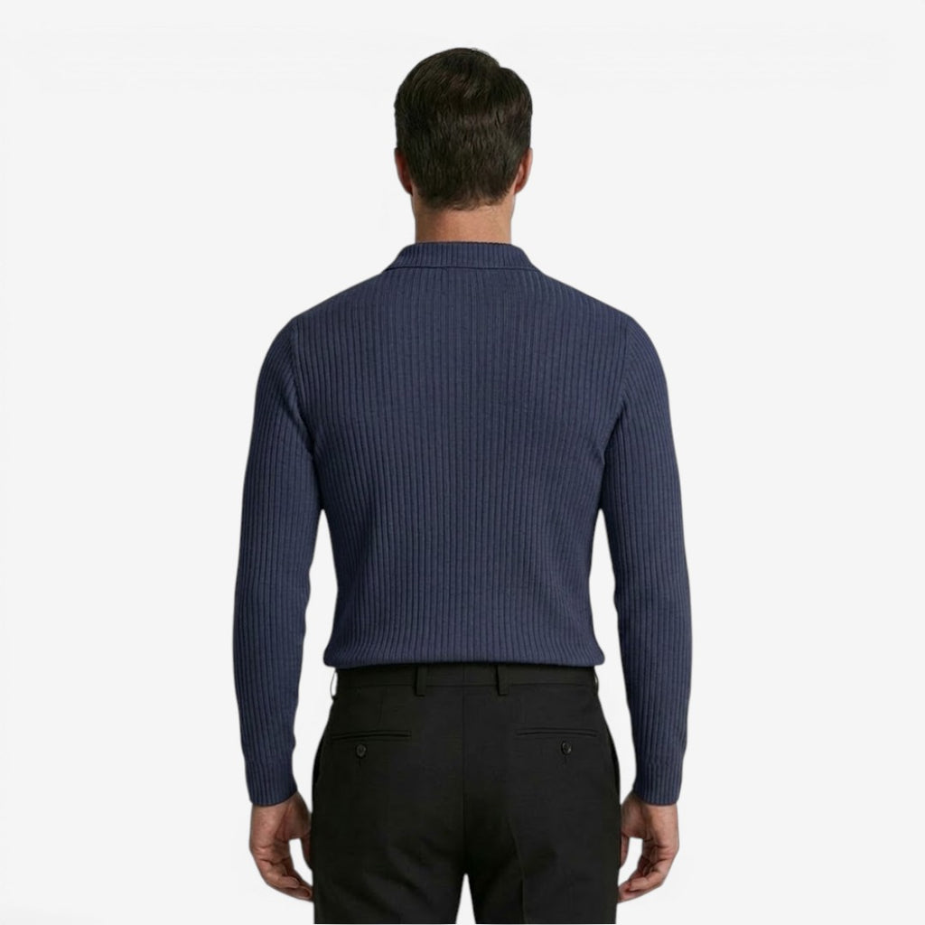 Jorvalore | Men's Ribbed Knit Long Sleeve Polo Shirt for Business Casual Wear