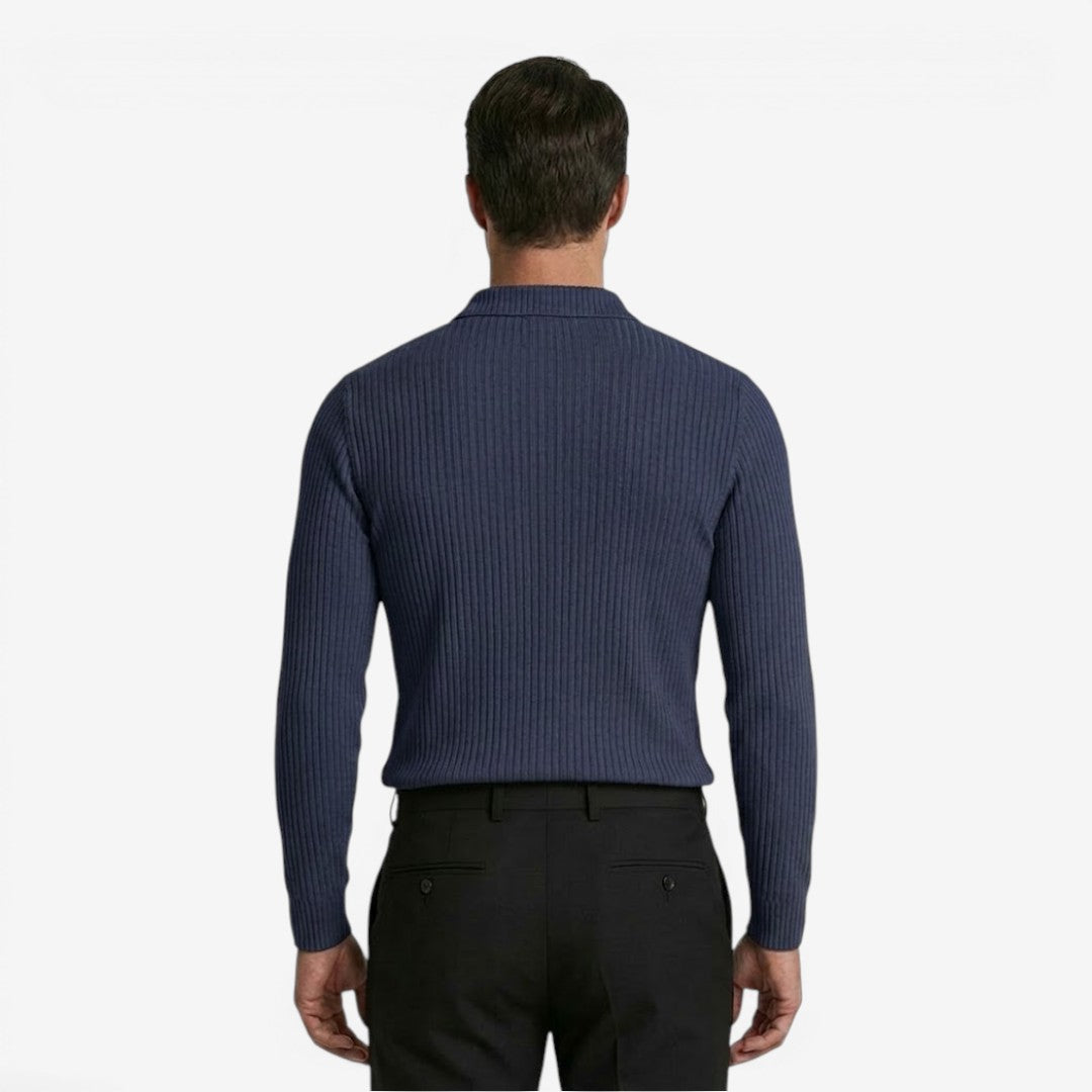 Jorvalore | Men's Ribbed Knit Long Sleeve Polo Shirt for Business Casual Wear