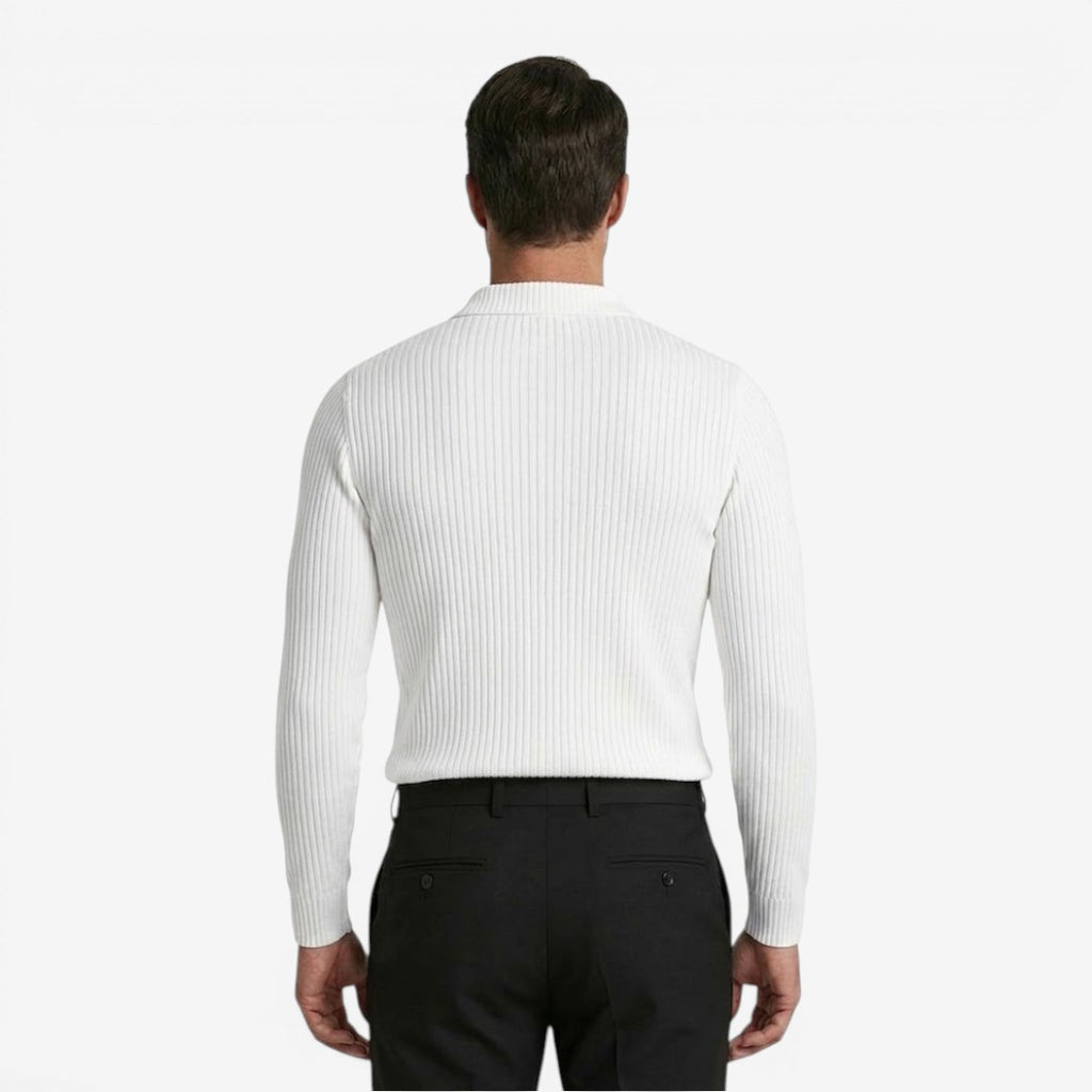 Jorvalore | Men's Ribbed Knit Long Sleeve Polo Shirt for Business Casual Wear