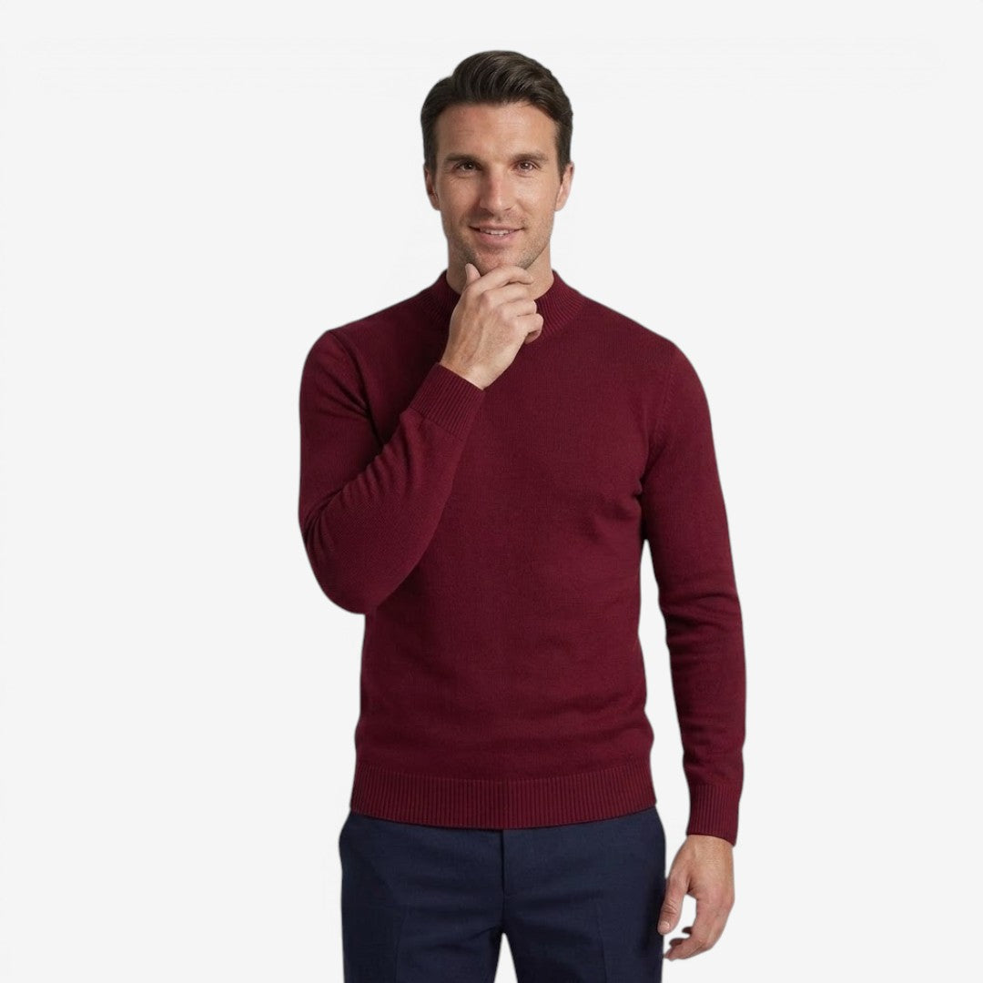 Jorvalore | Men's Ribbed Knit Mock Neck Jumper for Business Casual Wear