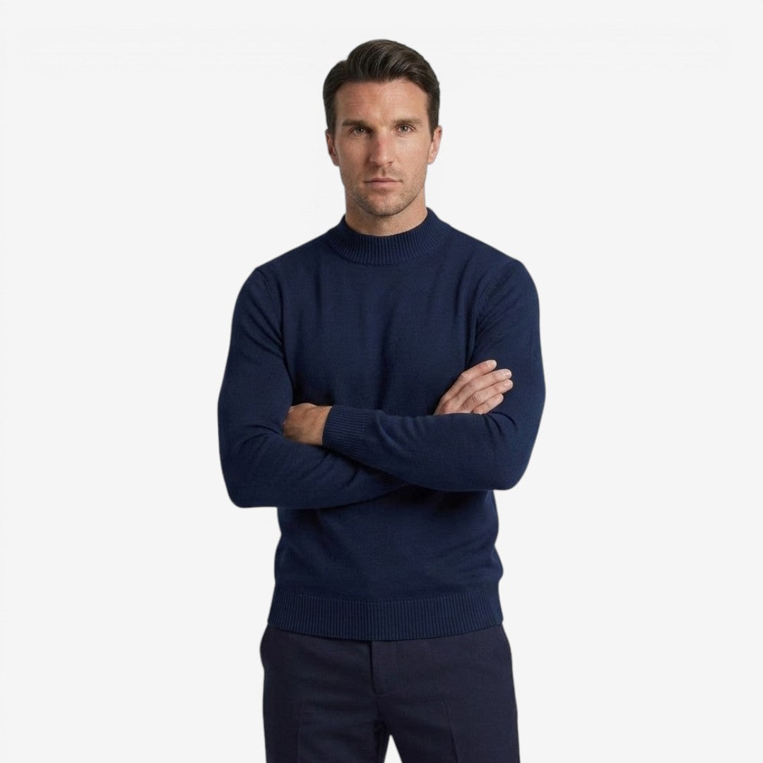 Jorvalore | Men's Ribbed Knit Mock Neck Jumper for Business Casual Wear