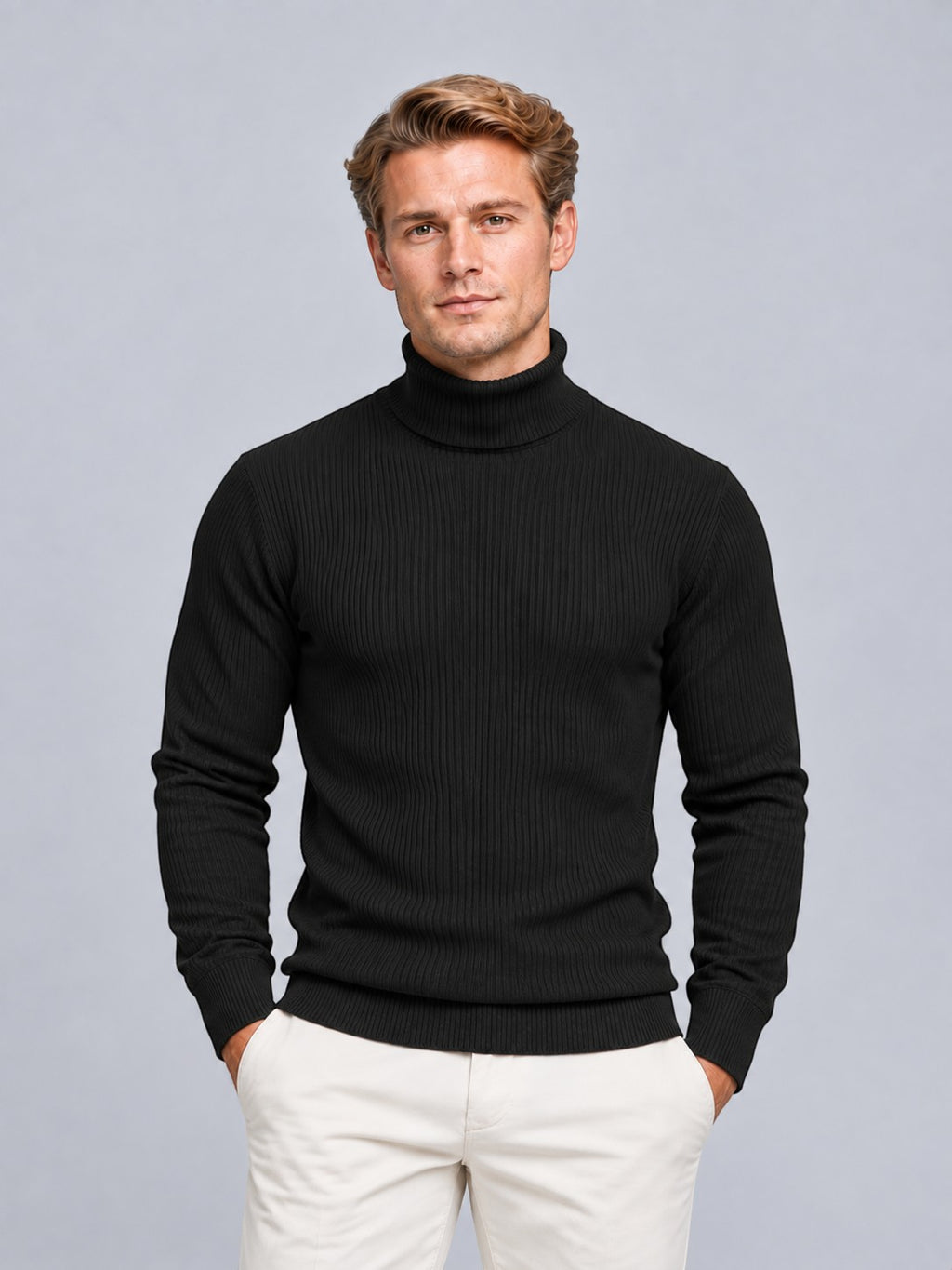Jorvalore | Men’s Ribbed Roll-Neck Knit Jumper – Long Sleeve Winter Knitwear