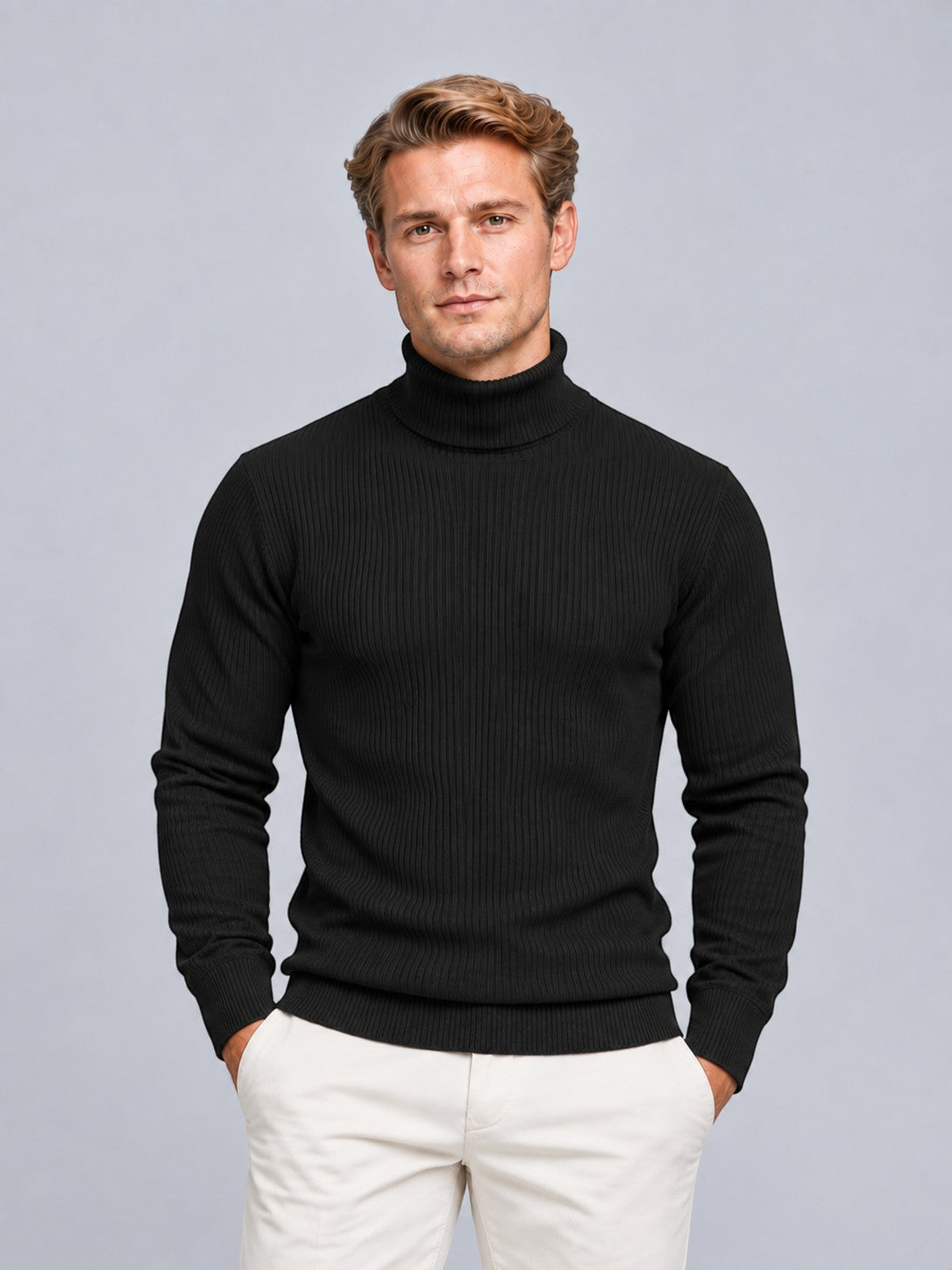 Jorvalore | Men’s Ribbed Roll-Neck Knit Jumper – Long Sleeve Winter Knitwear