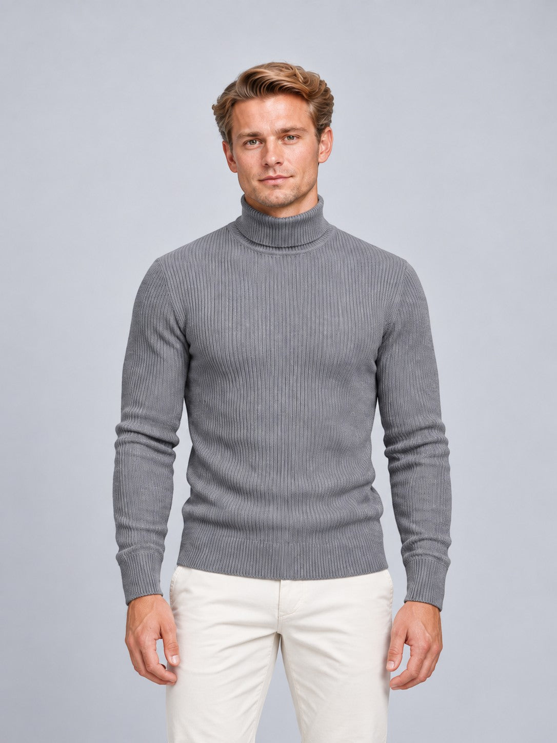 Jorvalore | Men’s Ribbed Roll-Neck Knit Jumper – Long Sleeve Winter Knitwear