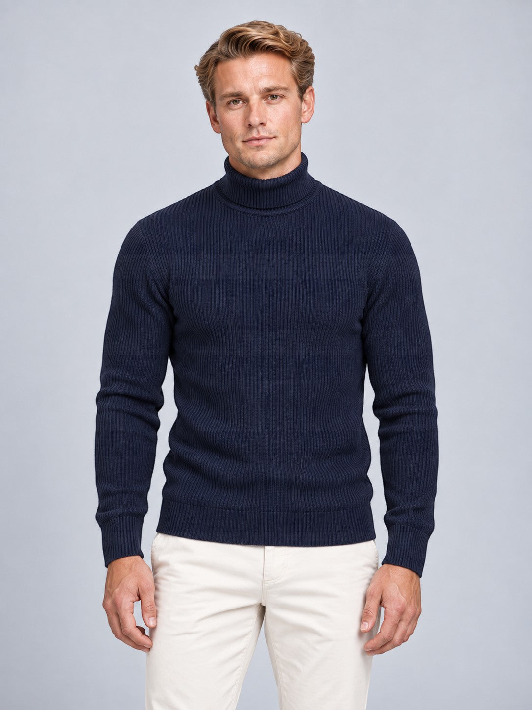 Jorvalore | Men’s Ribbed Roll-Neck Knit Jumper – Long Sleeve Winter Knitwear