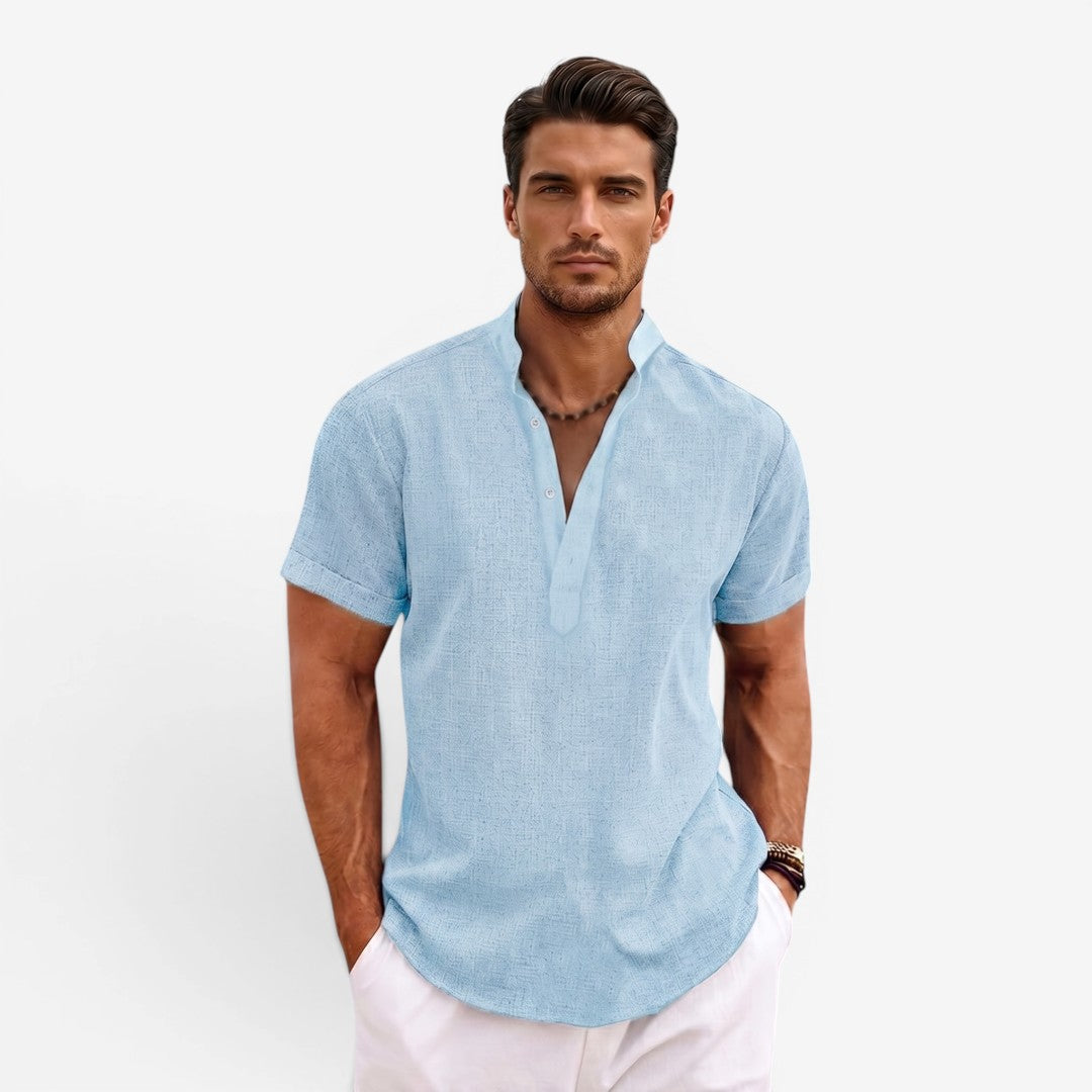 Jorvalore | Men’s Short Sleeve Linen Shirt Relaxed Fit Breathable Summer Wear