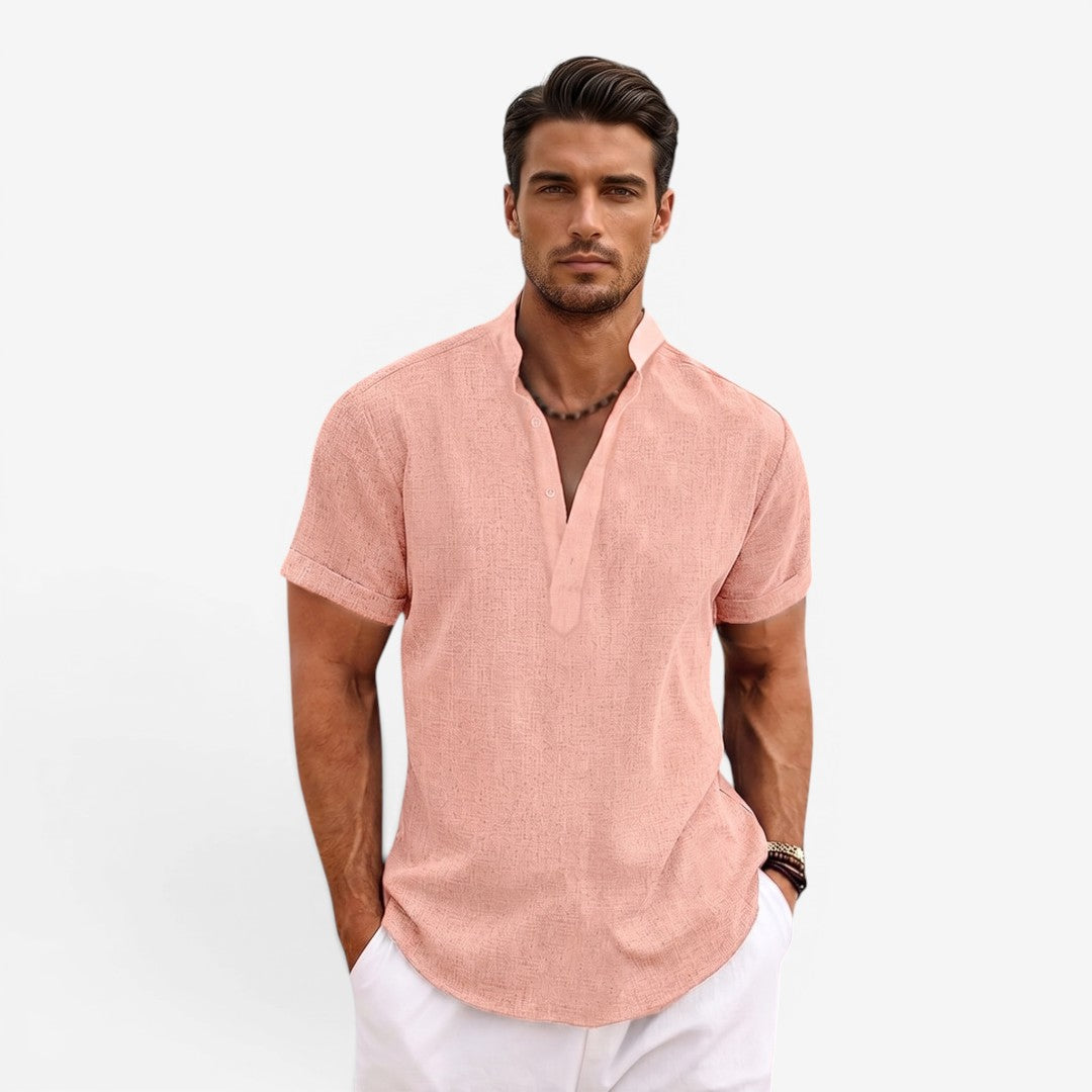 Jorvalore | Men’s Short Sleeve Linen Shirt Relaxed Fit Breathable Summer Wear