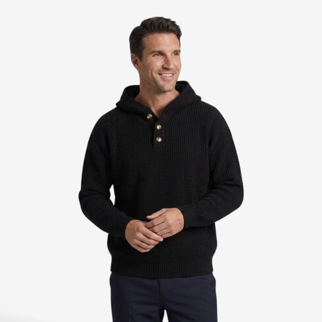 Jorvalore | Men's Thick Knit Button Neck Hooded Jumper Warm Winter Knitwear
