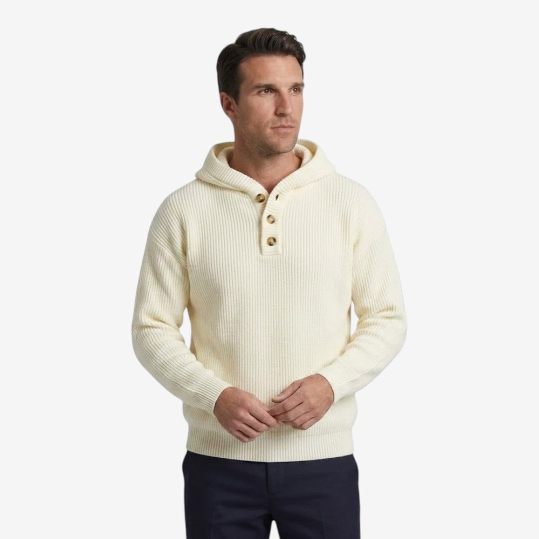 Jorvalore | Men's Thick Knit Button Neck Hooded Jumper Warm Winter Knitwear