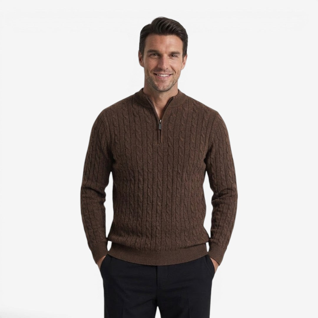 Jorvalore | Men's Warm Cable Knit Quarter Zip Jumper for Winter