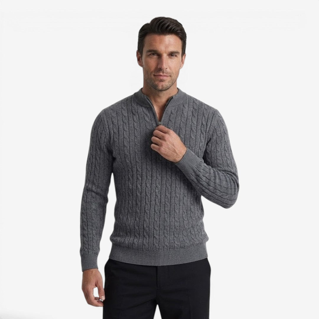 Jorvalore | Men's Warm Cable Knit Quarter Zip Jumper for Winter