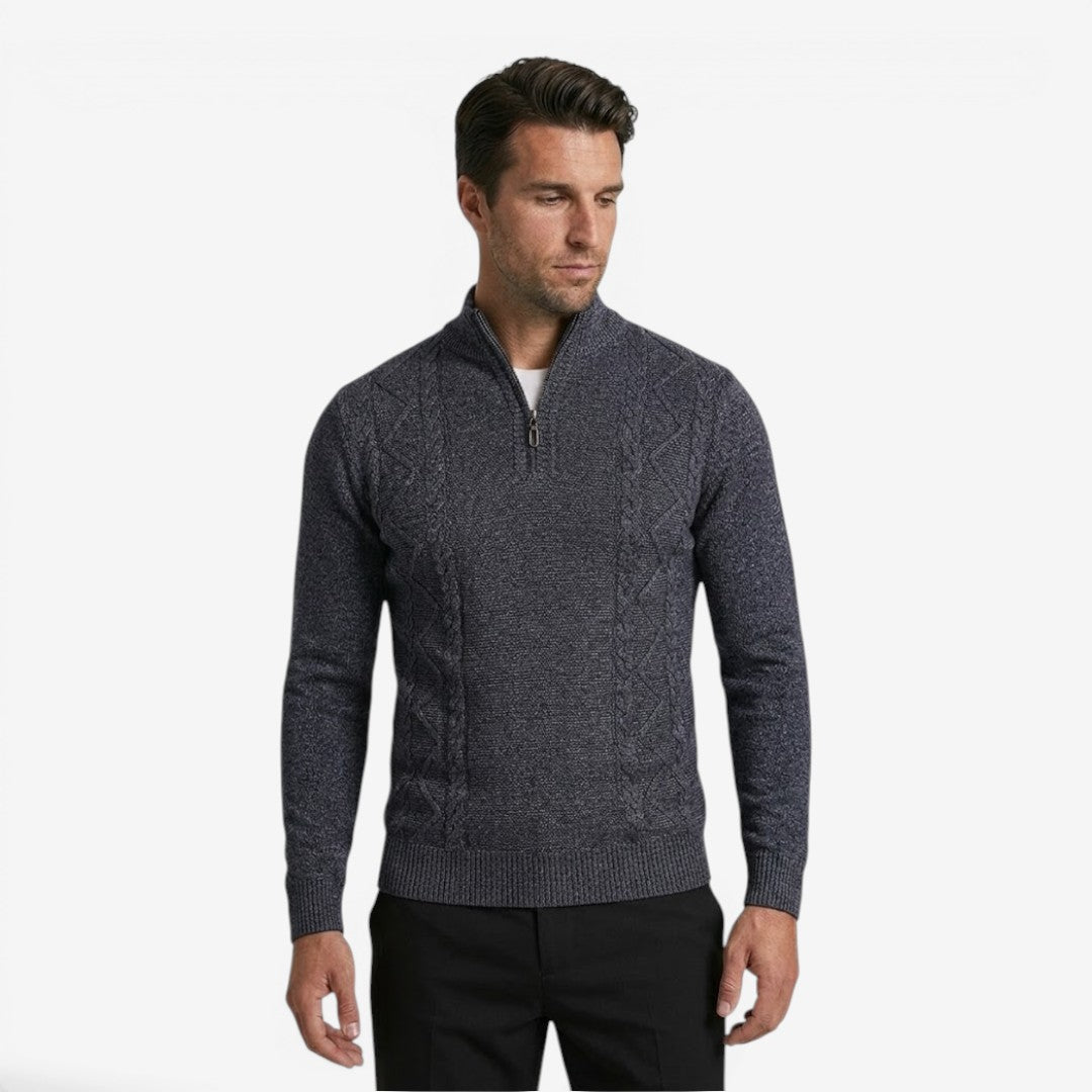Jorvalore | Men's Warm Quarter Zip Jacquard Jumper Classic Knit
