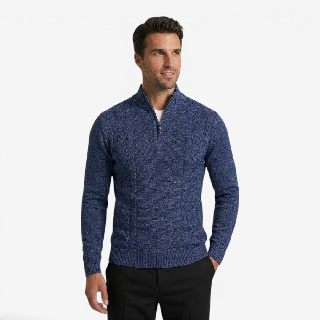 Jorvalore | Men's Warm Quarter Zip Jacquard Jumper Classic Knit