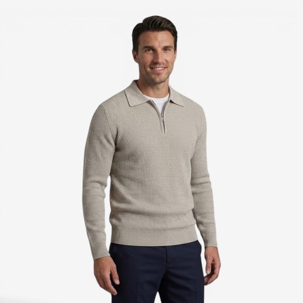 Jorvalore | Men's Warm Quarter Zip Knit Jumper with Stretch Comfort