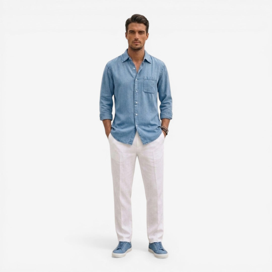 Jorvalore | Men’s Casual Denim Shirt Lightweight Long Sleeve Summer Fit