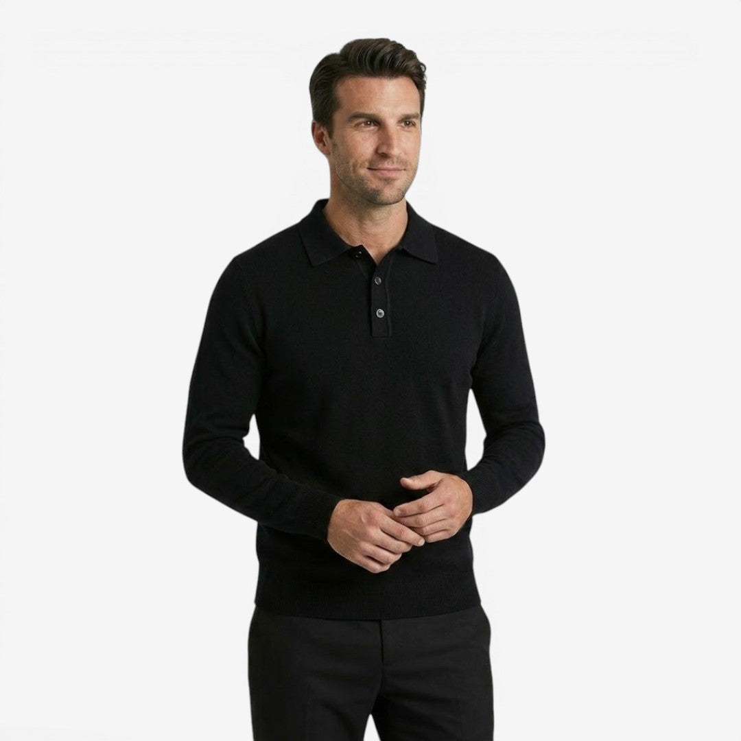 Jorvalore | Men's Long Sleeve Knit Wool Blend Polo Shirt for Smart Casual Wear