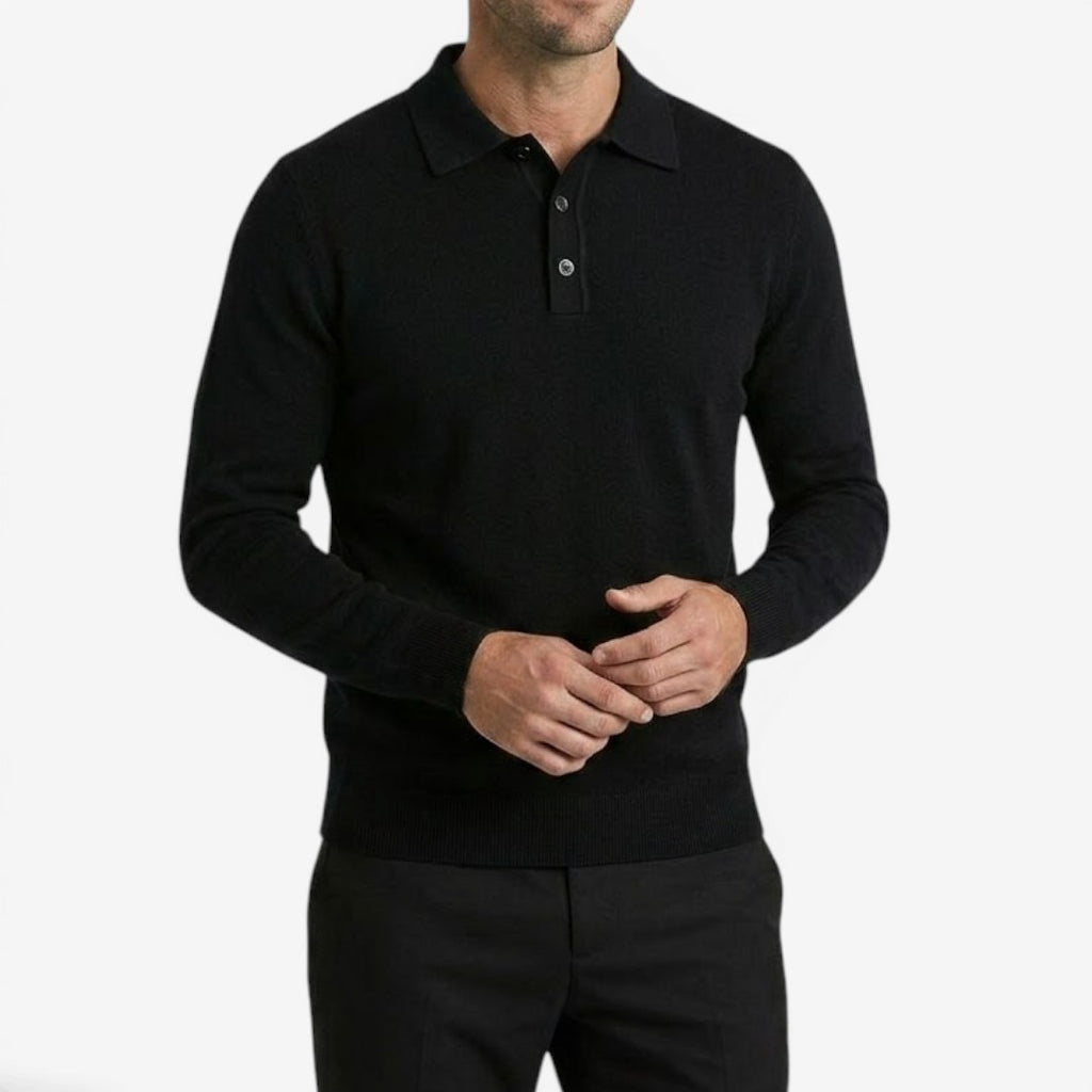 Jorvalore | Men's Long Sleeve Knit Wool Blend Polo Shirt for Smart Casual Wear