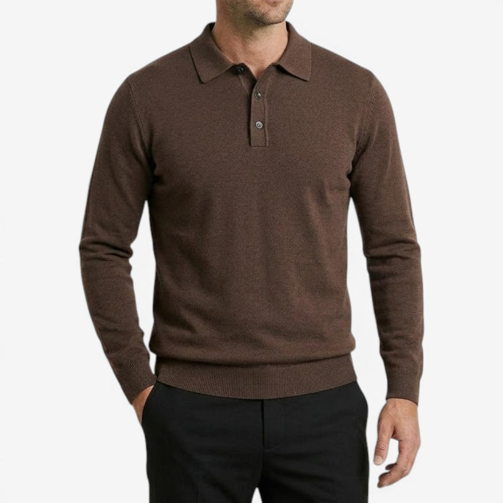 Jorvalore | Men's Long Sleeve Knit Wool Blend Polo Shirt for Smart Casual Wear