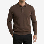 Jorvalore | Men's Long Sleeve Knit Wool Blend Polo Shirt for Smart Casual Wear
