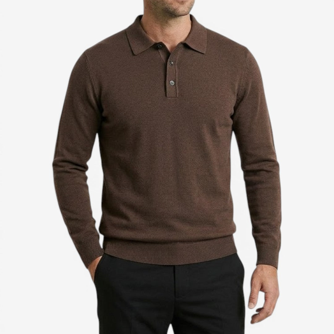 Jorvalore | Men's Long Sleeve Knit Wool Blend Polo Shirt for Smart Casual Wear