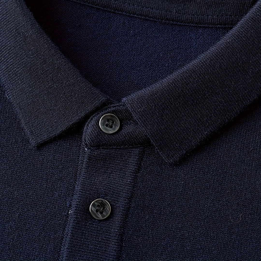 Jorvalore | Men's Long Sleeve Knit Wool Blend Polo Shirt for Smart Casual Wear