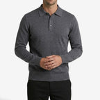 Jorvalore | Men's Long Sleeve Knit Wool Blend Polo Shirt for Smart Casual Wear